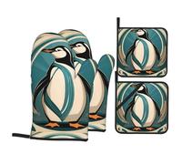 WHJSHOP Happy Penguin Prints Oven Mitts & Pot Holders Set - Waterproof Kitchen Layers & Heat Resistant - Durable Covers for Safe Cooking & Easy Cleanup
