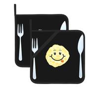 WHJSHOP Healing Smiley Omelette Pattern Square Insulated Pot Mat 2 Pieces Featuring a Convenient Side Hanging Rope for Easy Storage