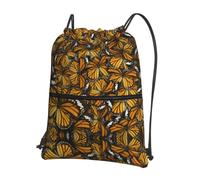 WHJSHOP Heaps of Orange Monarch Butterflies Prints Drawstring Zipper Backpack - Lightweight Water-Resistant Gym Bag with Front Pocket & Interior Organizer for Travel, Yoga, & More