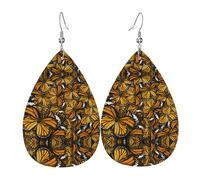 WHJSHOP Heaps of Orange Monarch Butterflies Prints Teardrop Leather Earrings - Lightweight Dangle Earrings for Women, Vivid Color Faux Leather Drops with Silver Plated Hooks, Stylish Accessories