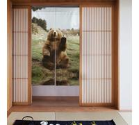 WHJSHOP Hi Bear Sit on the lawn Printing Curtain two Pieces Spliced 34x56in Fabric curtains, room dividers Fabric, Smooth & Not Easily Wrinkled