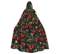 WHJSHOP Holly berries Printing Halloween Adult Hooded Cape Large Hooded Cloak with Bow Tie, No Zipper