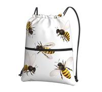 WHJSHOP Honey Bee Prints Drawstring Zipper Backpack - Lightweight Water-Resistant Sport Throw Bag with Front Pocket, Ideal for Gym, Travel & Hiking