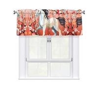 WHJSHOP Horse in Front Flowering Trees Printing Short Curtains with Valance Rod 54x18in, Light Filtering, Easy Installation for Kitchen, Bathroom, Laundry Room, Studio