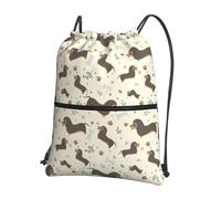 WHJSHOP I Love My Dog Dachshunds Prints Drawstring Zipper Backpack - Lightweight Water-Resistant Gym Bag with Front Pocket & Interior Organizer for Travel, Yoga, & More