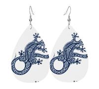 WHJSHOP Illustration gecko Prints Teardrop Leather Earrings - Dangle Drop Earrings for Women, Lightweight Fashion Jewelry with Silver-Plated Hooks, Vibrant Colors for Special Occasions