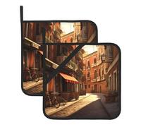 WHJSHOP Italian Old Street Pattern Square Insulated Pot Holder Set of 2 8x8 in Thick and Durable, Anti-scalding and Heat-Insulating