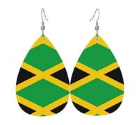 WHJSHOP jamaica flag Prints Teardrop Leather Earrings - Lightweight Dangle Earrings for Women, Vivid Color Faux Leather Drops with Silver Plated Hooks, Stylish Accessories