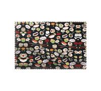 WHJSHOP Japanese Sushi Black Prints Quality Table Layers - Heat Resistant Place Mat Covers, Durable 6-Piece Set with Printed Designs