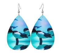 WHJSHOP killer whale Prints Teardrop Leather Earrings - Lightweight Dangle Earrings for Women, Vivid Color Faux Leather Drops with Silver Plated Hooks, Stylish Accessories