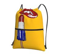 WHJSHOP Kiss art popsicle Prints Drawstring Zipper Backpack - Lightweight Water-Resistant Gym Bag with Front Pocket & Interior Organizer for Travel, Yoga, & More
