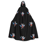 WHJSHOP Kitten Elf Prints Halloween Adult Hooded Cloak No Zipper, Comfortable & Durable for Role-Playing
