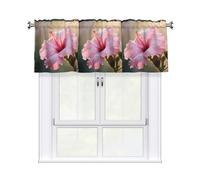 WHJSHOP Korean National Flower Printing Short Curtains with Valance Rod 54x18in, Light Filtering, Easy Installation for Kitchen, Bathroom, Laundry Room, Studio