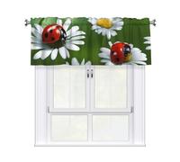 WHJSHOP Ladybug on Daisy Flower Printing Short Curtains with Valance Rod 54x18in, Light Filtering, Easy Installation for Kitchen, Bathroom, Laundry Room, Studio