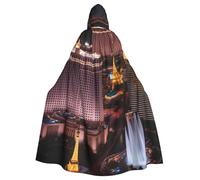 WHJSHOP Las Vegas Night City Printing Halloween Adult Hooded Cape Large Hooded Cloak with Bow Tie, No Zipper