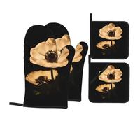 WHJSHOP Late night flowers Prints Oven Mitts & Pot Holders Set - Waterproof Kitchen Layers & Heat Resistant - Durable Covers for Safe Cooking & Easy Cleanup
