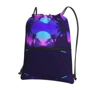 WHJSHOP Late night highway Prints Drawstring Zipper Backpack - Lightweight Water-Resistant Gym Bag with Front Pocket & Interior Organizer for Travel, Yoga, & More