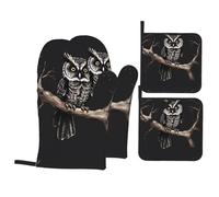 WHJSHOP Late Night Owl Prints Oven Mitts & Pot Holders Set - Waterproof Kitchen Layers & Heat Resistant - Durable Covers for Safe Cooking & Easy Cleanup