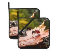 WHJSHOP Little Ants on Maple Leaves Pattern Square Insulated Pot Mat 2 Pieces Featuring a Convenient Side Hanging Rope for Easy Storage