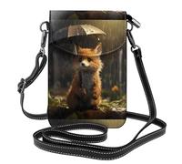 WHJSHOP Little Fox Hiding From The Rain Picture Small Leather Women'S Crossbody Flip Phone Bag, Waterproof And Durable