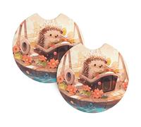 Whjshop Little Hedgehog On The Yacht Pattern Car Interior Cup Holder Pad 2 Pc Waterproof & Quick for Cars, Trucks, Suvs, and Ships