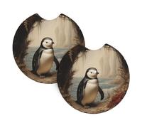 Whjshop Little Penguin Under The Cedar Pattern Car Interior Cup Holder Pad 2 Pc Waterproof & Quick for Cars, Trucks, Suvs, and Ships