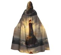 WHJSHOP Little sparrow flying to the lighthouse Picture Halloween Adult Hooded Cloak No Zipper, Comfortable & Durable for Role-Playing