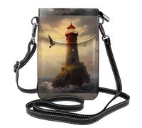 WHJSHOP Little Sparrow Flying To The Lighthouse Picture Small Leather Women'S Crossbody Flip Phone Bag, Waterproof And Durable