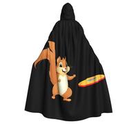 WHJSHOP Little squirrel catching the frisbee Pattern Halloween Adult Hooded Cloak No Zipper, Comfortable & Durable for Role-Playing