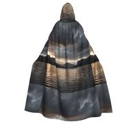 WHJSHOP Loch Lomond Printing Halloween Adult Hooded Cape Large Hooded Cloak with Bow Tie, No Zipper