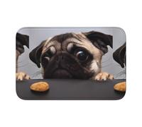 WHJSHOP Lock edge floor mat 40x60 in Cute Pet Pug Prints water-absorbent and non-slip soft and comfortable for bathroom and kitchen
