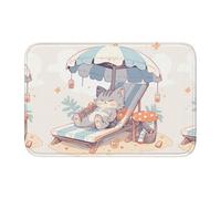 WHJSHOP Lock edge floor mat 40x60 in Gray Cat Basking In The Sun Printed water-absorbent and non-slip soft and comfortable for bathroom and kitchen