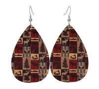 WHJSHOP Lodge Bear Deer Fish Prints Teardrop Leather Earrings - Dangle Drop Earrings for Women, Lightweight Fashion Jewelry with Silver-Plated Hooks, Vibrant Colors for Special Occasions