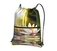 WHJSHOP Lotus Blossom Prints Drawstring Zipper Backpack - Lightweight Water-Resistant Gym Bag with Front Pocket & Interior Organizer for Travel, Yoga, & More