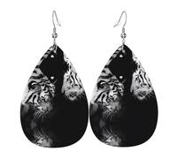 WHJSHOP Love Theme Couple Tigers Prints Teardrop Leather Earrings - Lightweight Dangle Earrings for Women, Vivid Color Faux Leather Drops with Silver Plated Hooks, Stylish Accessories