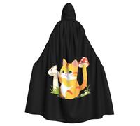 WHJSHOP Lucky cat picking mushrooms Pattern Halloween Adult Hooded Cloak No Zipper, Comfortable & Durable for Role-Playing