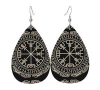 WHJSHOP Magical Design Norse Runes Compass Prints Drip Earrings - Faux Leather Drops for Women - Lightweight Dangling Charms - Party & Holiday Gift Ideas