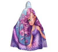 WHJSHOP Mermaid Pink Purple Prints Adult Hooded Cape Cloak for Halloween, Role-Playing, and Costume Parties