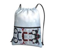 WHJSHOP Merry Christmas snowing Prints Drawstring Zipper Backpack - Lightweight Water-Resistant Gym Bag with Front Pocket & Interior Organizer for Travel, Yoga, & More