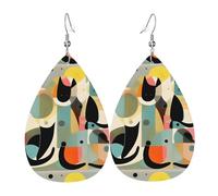 WHJSHOP Mid-Century Modern Art Cat Prints Drip Earrings - Faux Leather Drops for Women - Lightweight Dangling Charms - Party & Holiday Gift Ideas