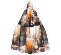 WHJSHOP milk tea Prints Halloween Adult Hooded Cloak No Zipper, Comfortable & Durable for Role-Playing