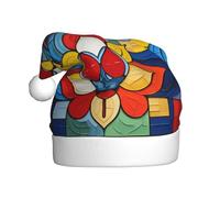 WHJSHOP Mondrian Bohemian Lotus Flower Pattern Men's and women's plush Christmas hats, adult New Year's holiday party caps