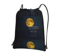 WHJSHOP Moon and Basketball Prints Drawstring Zipper Backpack - Lightweight Water-Resistant Sport Throw Bag with Front Pocket, Ideal for Gym, Travel & Hiking