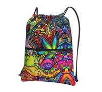 WHJSHOP MultiColor Leaf Weed Art Prints Drawstring Zipper Backpack - Lightweight, Waterproof Gym Bag for Travel, Yoga, and Everyday Adventures