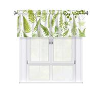 WHJSHOP Natural Plant Silhouette Fern Leaf Printing Short Curtains with Valance Rod 54x18in Home Decor for Kitchen Bathroom Laundry Room Studio Upper Window