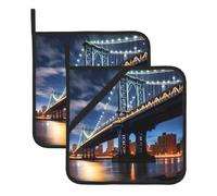 WHJSHOP New York Manhattan Bridge Night Picture Square Insulated Pot Holder Set of 2 8x8 in Thick and Durable, Anti-scalding and Heat-Insulating
