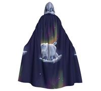WHJSHOP Northern Lights Polar Bear Prints Hooded Cloak - Long Sleeves, Comfortable Cosplay Layer