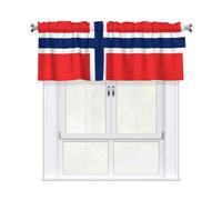 WHJSHOP Norwegian flag Prints Curtain Valance 54x18in - Peach Skin Kitchen Window Layer, Filtered Light & Quick-Install Rod Pocket Cover