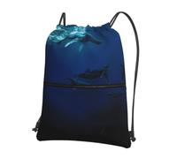 WHJSHOP Ocean Whale Prints Drawstring Zipper Backpack - Lightweight Water-Resistant Gym Bag with Front Pocket & Interior Organizer for Travel, Yoga, & More