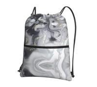 WHJSHOP Oriental Marble Stone Prints Drawstring Zipper Backpack - Lightweight Water-Resistant Gym Bag with Front Pocket & Interior Organizer for Travel, Yoga, & More